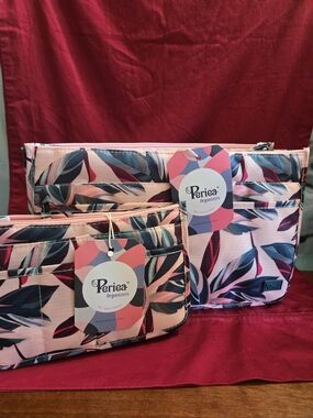Periea Pink Tropical Leaf Bag Organizer/Protector 2pc Set NWT